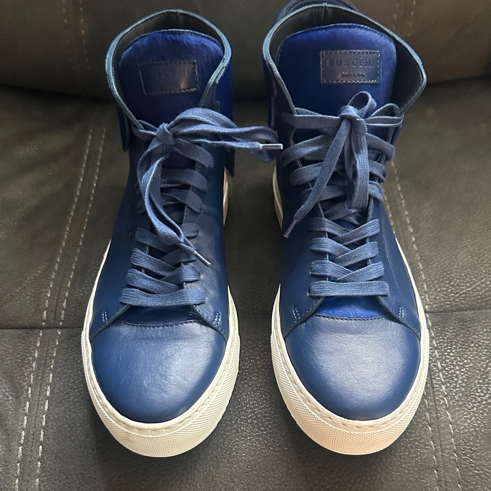 Buscemi Navy Leather High-Top Sneakers